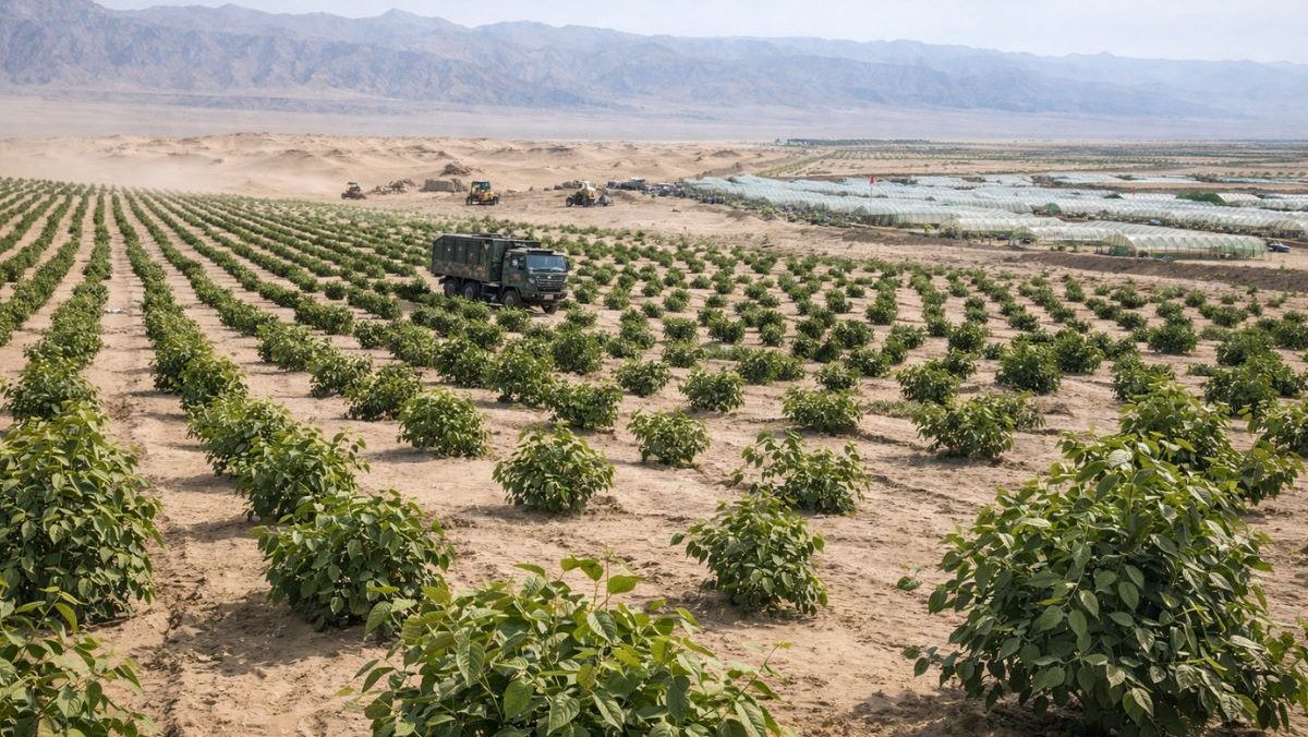 Китай, пустыня, каучуковые деревья