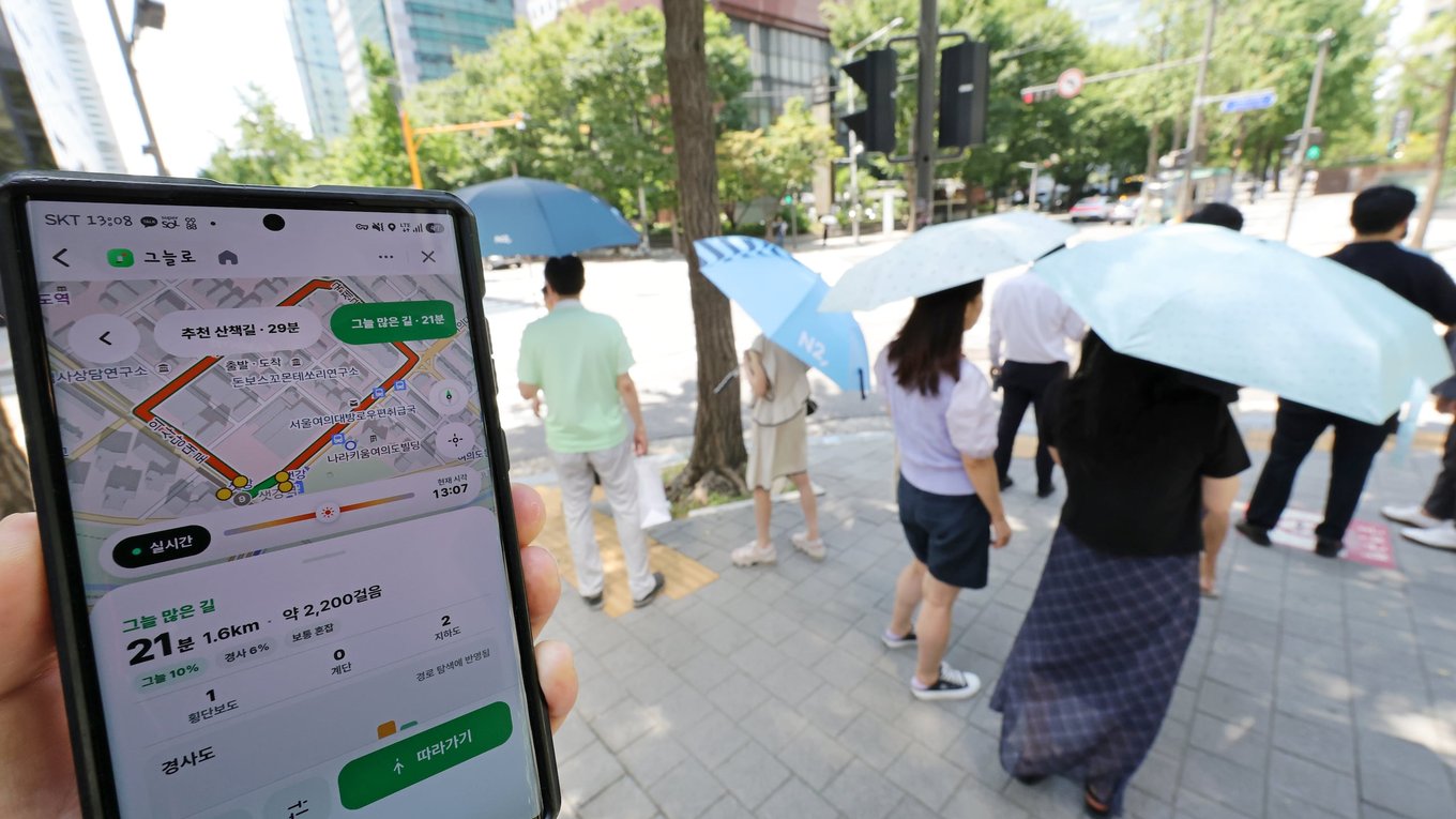 ЮжнаяКорея, навигатор, тень, маршруты, жара