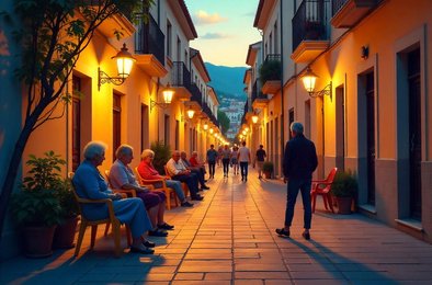 испанские уличные беседы, традиция tomar el fresco, общественное пространство Испании, вечерние посиделки, социальная культура Испании