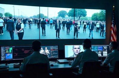 ИИ наблюдение, дроны США, протесты и слежка, распознавание лиц, контроль за мигрантами