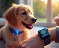 умный ошейник для собак, Apple Watch с отслеживанием питомца, AI трекер здоровья собак, умные технологии для домашних животных, GPS ошейник с записью данных