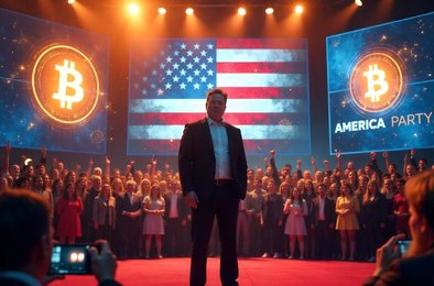 Илон Маск и биткоин, криптовалюта в политике, партия America Party, пожертвования в BTC, поддержка блокчейна