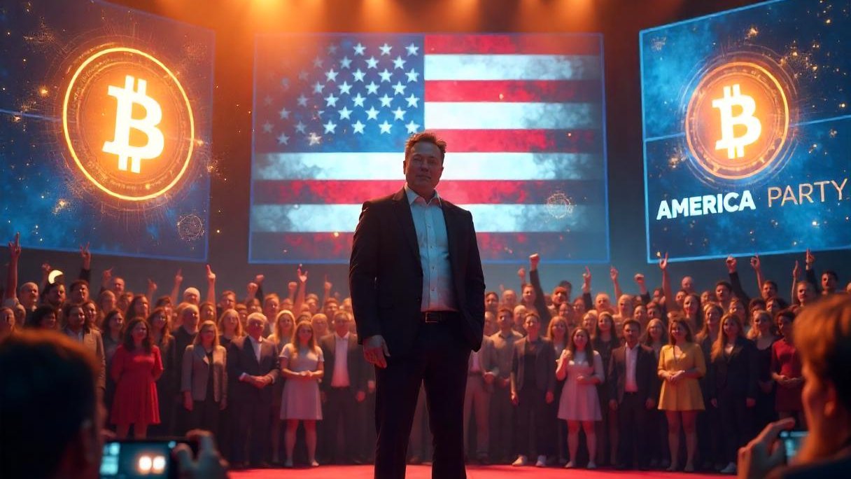 Илон Маск и биткоин, криптовалюта в политике, партия America Party, пожертвования в BTC, поддержка блокчейна