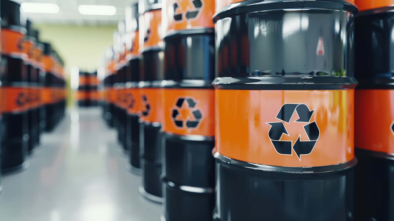 toxic-waste-storageКитай, пластик, авиатопливо, катализатор, отходы-facility-rows-chemical-barrels-with-clear-warning-signs