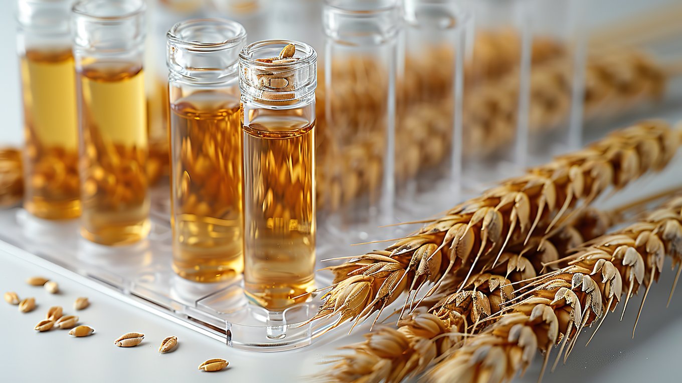 wheat-grain-petri-dish-test-tubes-white-background