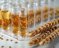 wheat-grain-petri-dish-test-tubes-white-background
